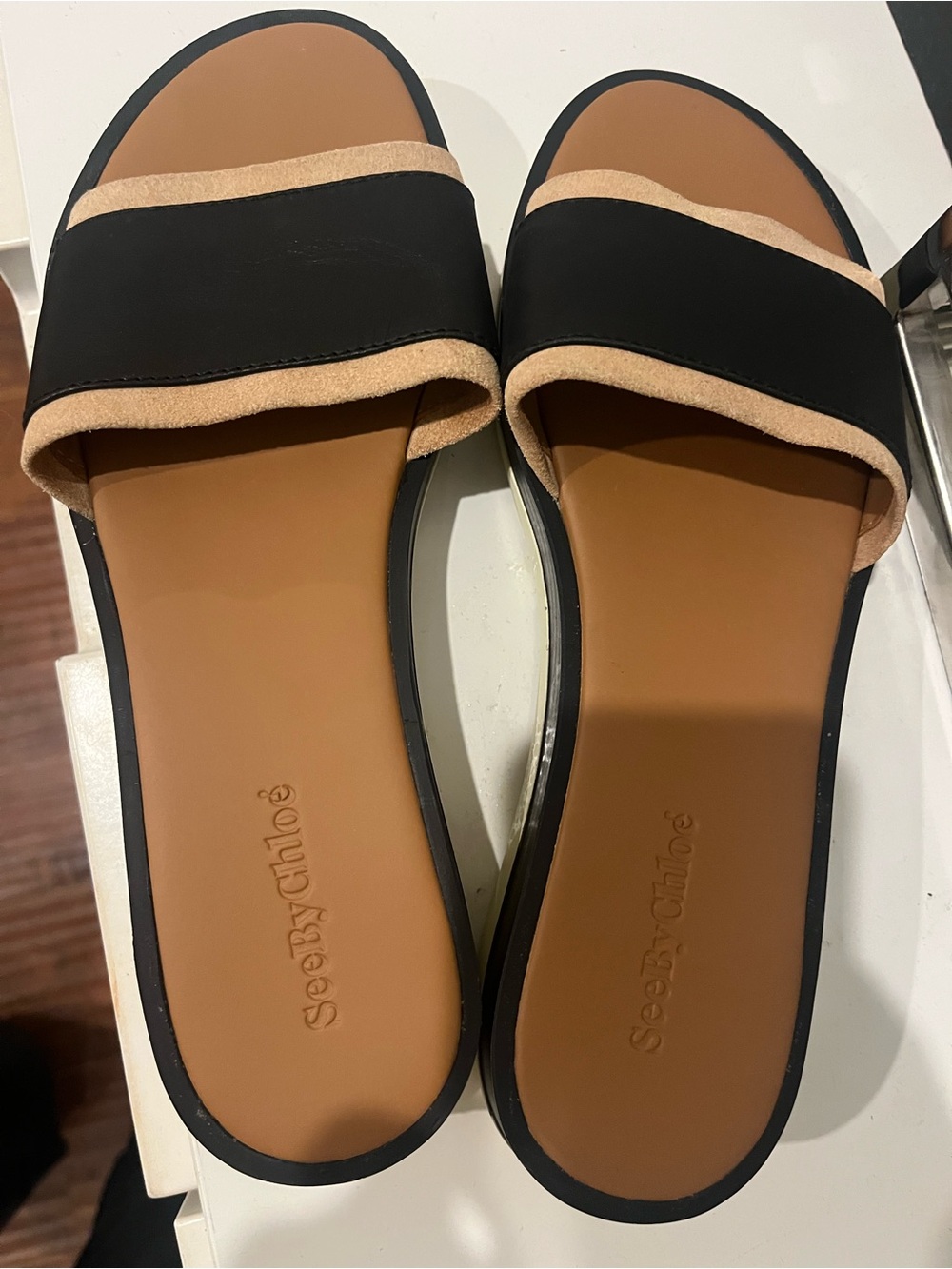 Like New See By Chloe Black and Beige Slide Sandals